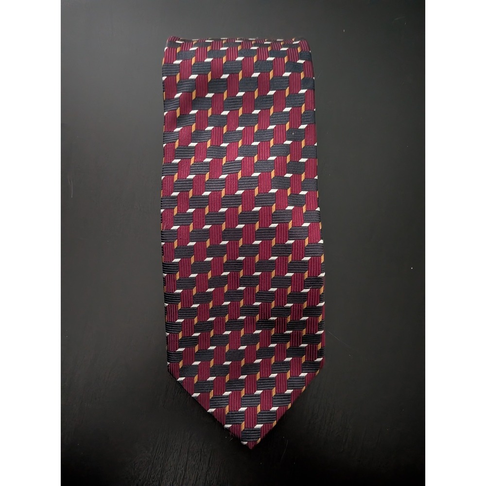 Mark Pendleton 58" Necktie 100% Silk Geometric Red Black Multi Italy Von Maur